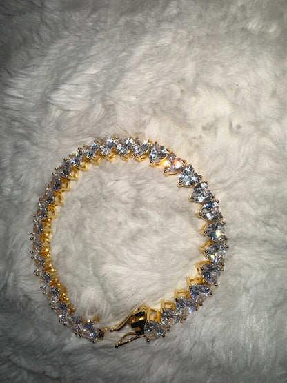 So Icy Gold Heart Tennis Bracelet