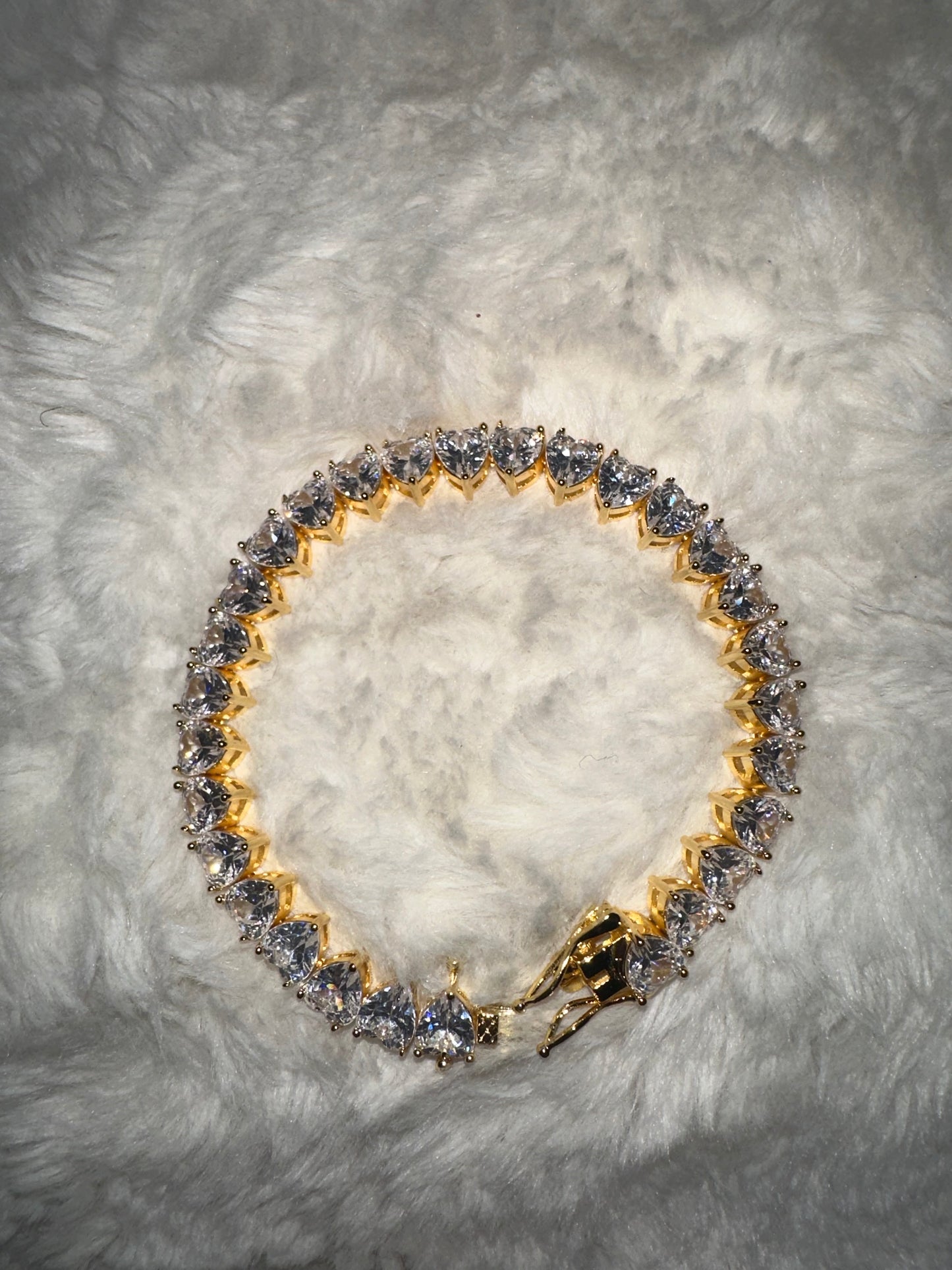 So Icy Gold Heart Tennis Bracelet