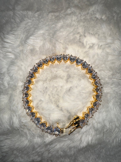 So Icy Gold Heart Tennis Bracelet