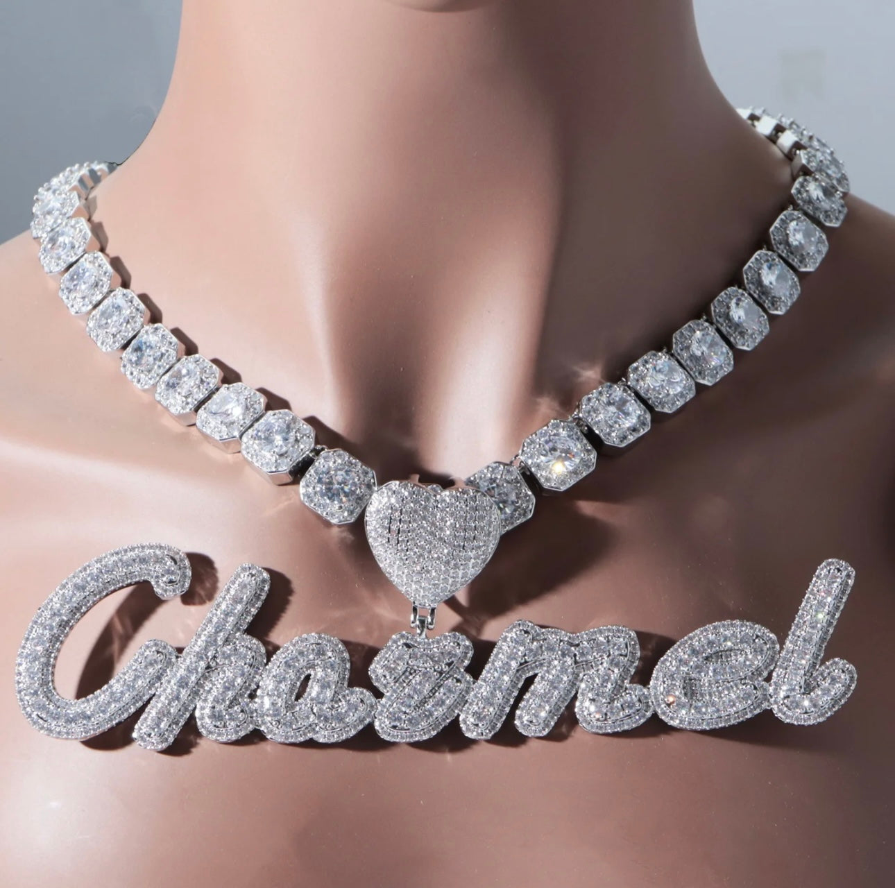 CUSTOMIZED Heart Name Chain ( Baguette Chain)