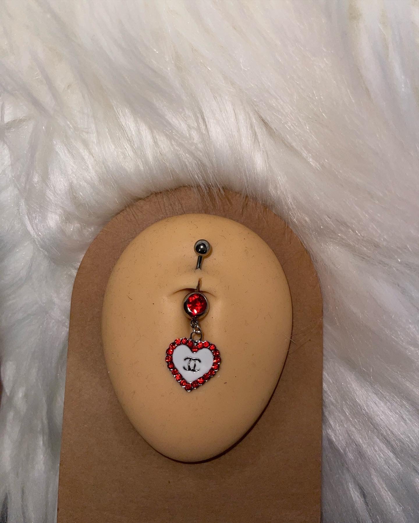 Red Heart Double C Belly Ring