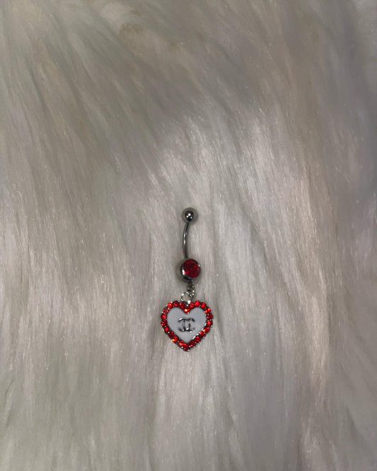 Red Heart Double C Belly Ring